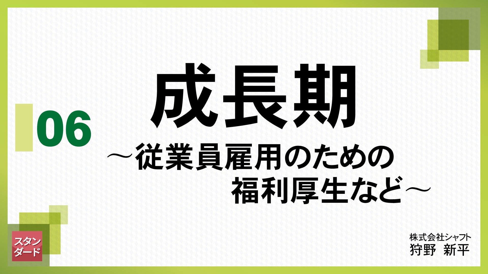 法人スタンダード　6.成長期～従業員雇用のための福利厚生など～